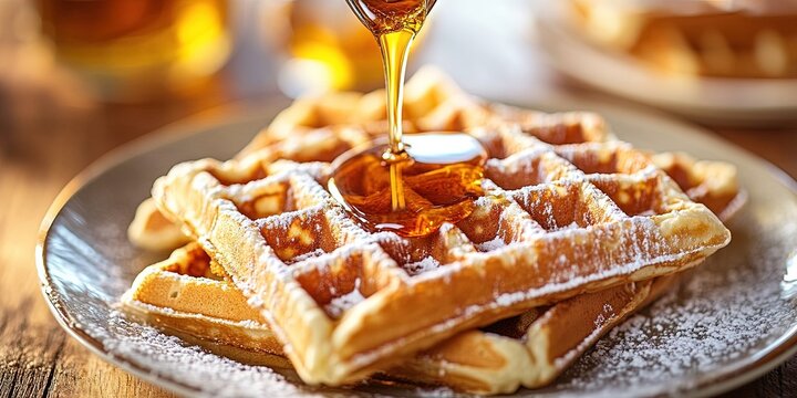 syrup pouring on waffles 