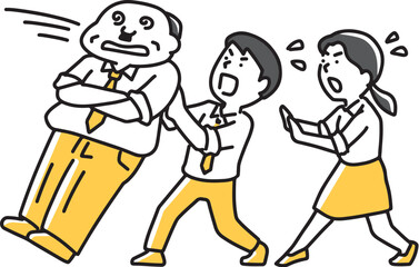 倒れる上司を助ける若手男女