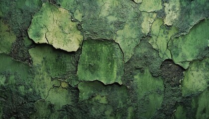 Close-up of weathered green paint peeling off a surface.