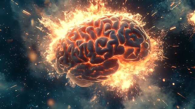 Colorful powder explosion from brain, symbolizing mental health and creativity