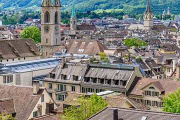 Obraz premium Architectural Elements of Historical buildings in the center of Zurich, Switzerland.