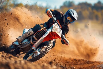 Motocross competitor riding in race