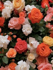 A stunning close-up of a bouquet of vibrant roses, showcasing a variety of colors and textures. The roses symbolize love, beauty, passion, and the delicate nature of life.