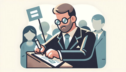 Fototapeta premium Flat Candid image of a person signing a petition for equal rights at an advocacy booth concept as A candid photo capturing a person signing a petition for equal rights at an advocacy booth during a pu