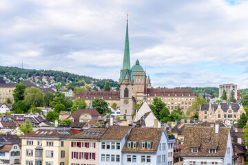Fototapeta na wymiar Architectural Elements of Historical buildings in the center of Zurich, Switzerland.