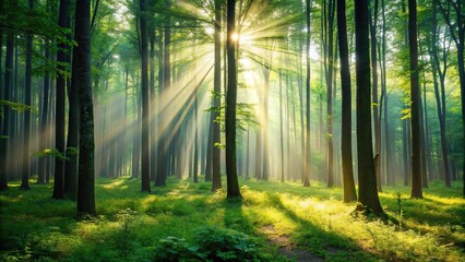 Fototapeta premium Forest scene with light filtering through trees