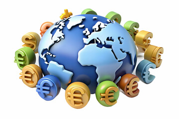 Global Currencies Forming World Map: A Creative Representation for International Trade and Finance - Perfect for Ads in Global Banking and Multinational Business Services