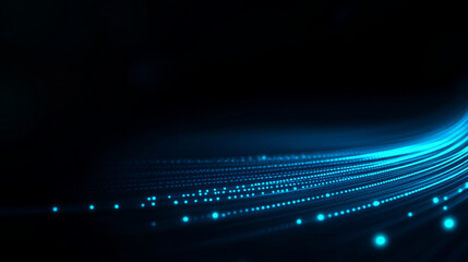 Obraz premium Futuristic abstract background featuring glowing blue lines and dots, creating sense of motion and depth. design evokes modern and technological feel, perfect for various digital applications