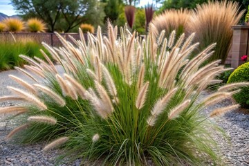 Fountain grass clumps in desert xeriscaping