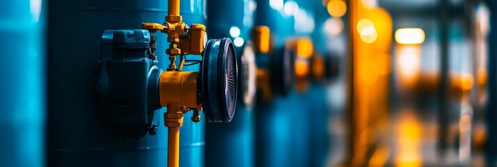 Obraz premium Industrial Water Condenser Pump for HVAC and Air Conditioning Systems - Close up of a row of water condenser pumps in a industrial setting, showcasing their crucial role in cooling and air conditionin