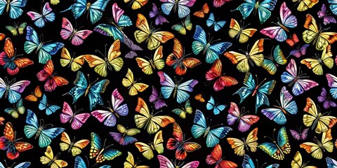 Fototapeta premium Fractal abstract pattern with butterflies on black background