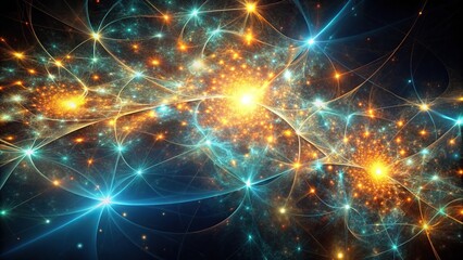 Fototapeta premium Fractal lights against black background, abstract art