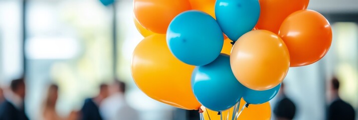 Retirement party celebration with balloons, symbolizing a new chapter, excitement, joy,  success, and good wishes.