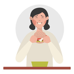 People Eating Delicious Food Illustration with Cute Cartoon Design. Isolated Vector Character