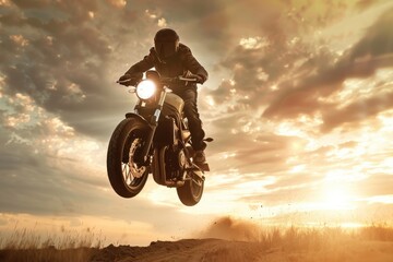 Naklejka premium Motorcyclist performing a jump