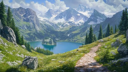 Serene Mountain Lake Landscape