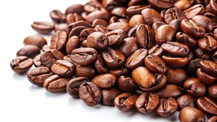 Fresh arabica coffee beans on a white background