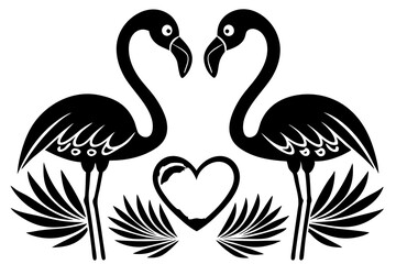 Cute Flamingo Love Couple bird silhouette  vector art illustration