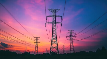 Fototapeta premium Power Lines at Sunset