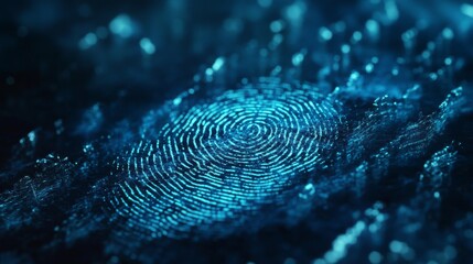 A close-up of a digital fingerprint in blue.