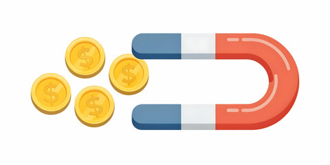 Vector Icon of Magnet Attracting Money: An Illustration of Financial Attraction with Bold Colors and Minimalistic Design for Fundraising and Investment Infographics