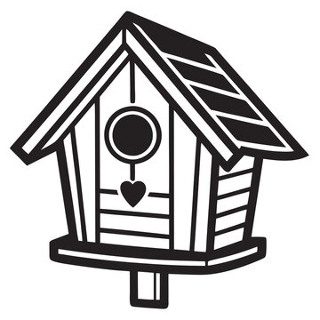 recommend clip art: Wooden bird house line art silhouette vector illustration