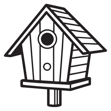 recommend clip art: Wooden bird house line art silhouette vector illustration