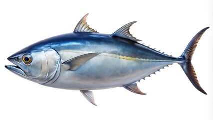 Fototapeta premium Fresh bluefin tuna isolated on white background, wide-angle