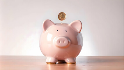 Vector image of a piggy bank with a coin dropping in illustrating savings for infographics on personal finance tips and financial planning in pastel colors