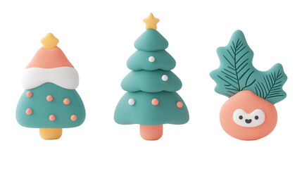 Fototapeta premium 3d Cartoon Style Christmas Tree Set