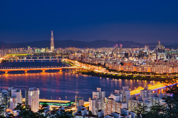 romantic night view of Seoul, Korea