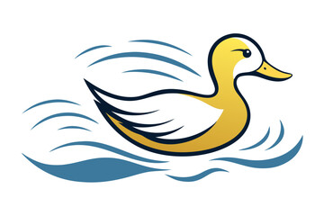 Vibrant Vector Illustration of a Duck Braving Strong Winds on a Calm Lake

