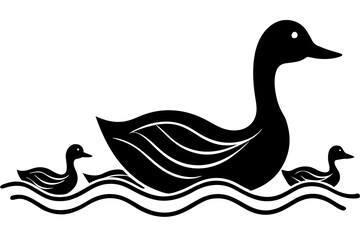 Charming Mother Goose Leads Her Ducklings in a Joyful Swim Vector Design
