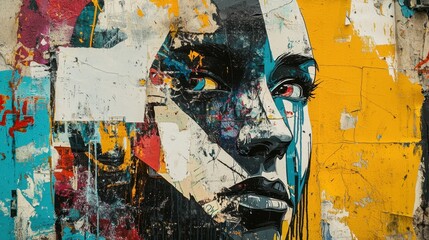 Fototapeta premium Striking urban mural of a woman's face with vibrant colors
