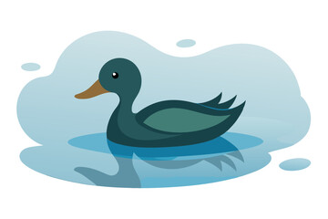 Enchanting Top Down Look at a Duck Swimming in a Peaceful Lake Vector Design
