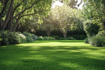 Lush green grass growing in a garden on a sunny day
