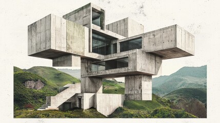 Fototapeta premium Modern architectural marvel in a lush landscape