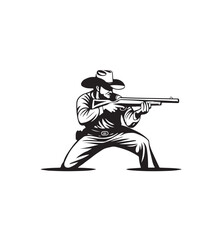 Cowboy shooting a Rifle Vector Image isolated on white background.