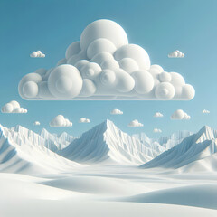 3D Icon of Majestic Snowy Mountain Range with Clouds and Copy Space - Serene Winter Landscape in Wide Angle for Minimalist Designs