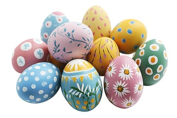 Obraz premium Easter eggs isolated on a white background. Handmade colorful Easter eggs. Easter celebration concept.