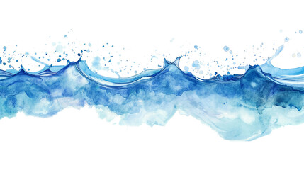 blue water splash illustration with hand painted details isolated on transparent white background, clipping path