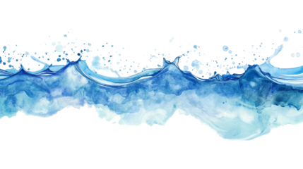 blue water splash illustration with hand painted details isolated on transparent white background, clipping path