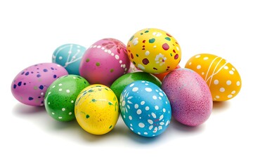 Fototapeta premium Easter eggs isolated on a white background. Handmade colorful Easter eggs. Easter celebration concept.