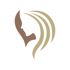 silhouette long hair woman Logo design vector illustration