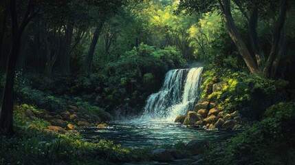 Waterfall in Lush Forest