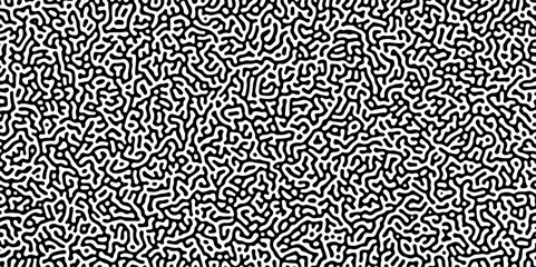 Turing reaction diffusion monochrome seamless pattern with chaotic motion .Linear design with biological shapes. Organic lines in memphis. abstract turing organic wallpaper background .	