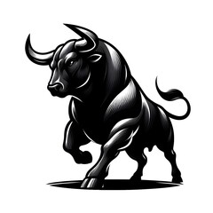 Obraz premium Black Bull Illustration Powerful Strong Aggressive Animal Graphic