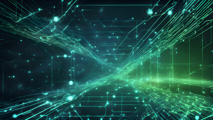 Obraz premium A futuristic digital landscape with glowing lines and nodes representing data flow.