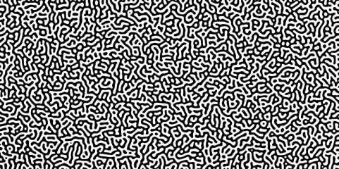 Turing reaction diffusion monochrome seamless pattern with chaotic motion .Linear design with biological shapes. Organic lines in memphis. abstract turing organic wallpaper background .	
