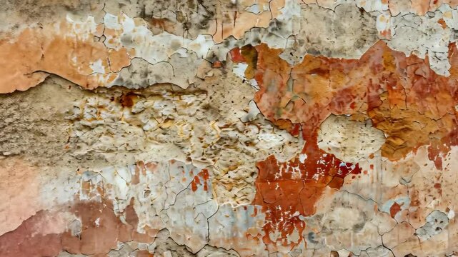 A close-up of a weathered brick wall with peeling paint, showing the layers of time and history